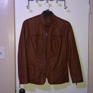 brown leather jacket